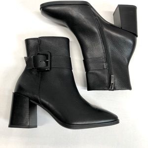 Paul Green square toe leather heeled boots, black, NWOT
